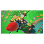 d89c2a0a-a0ea-4b07-92d7-e8fdd692c13f__740151781189285 - Video Game Depot Woody and Buzz Lightyear ride a large red rocket over a bright, patterned game map, with a small on-screen HUD in the corner showing portraits and gauges.