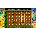 db2be116-3c20-4ae2-bf94-b7a0613a9e5f__449421783709275 - Video Game Depot Retro arcade screenshot of a maze-like Bomberman-style level with rocks, logs, and pig enemies; brown ground, green hedges along edges, top score and timer display.