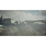 e283edfa-ca50-408d-bc17-96299fadfbd0__522001781184901 - Video Game Depot Gray aircraft carrier on a cloudy sky, partially shrouded in fog and smoke on the deck.