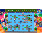 e832cf32-1d26-41cf-8192-a0c0c3092a53__991751783709289 - Video Game Depot Retro Bomberman-style arcade game screenshot with a blue grid arena, characters, bombs, and platforms, and a timer at the top.