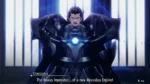 Armored man with a glowing blue chest core stands before bright bars, declaring a new empire.