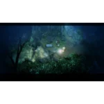 village-in-the-shade-screen-01__733881786031542 - Video Game Depot Two chibi characters in a moonlit forest clearing, one illuminated by a small light near a crate and rocks.