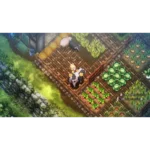 village-in-the-shade-screen-02__042781786031542 - Video Game Depot Isometric farming game scene with a character in a fenced plot surrounded by cows and rows of crops.