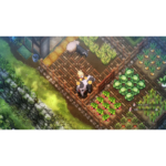 village-in-the-shade-screen-02__932131786031442 - Video Game Depot Isometric farming game scene with a character among fenced plots of corn, cabbage, and other crops, plus cows nearby.