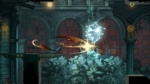 32d52f37-6429-4e4e-8fd8-8ec9e16b730c - Video Game Depot A warrior on a crumbling platform swings a fiery blade at a glowing crystalline shield in a gothic ruin dungeon.