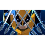 71-3AwkIaQL_SL1500___617211785865291 - Video Game Depot Close-up of a yellow-and-blue superhero with metal claws pressed through bars, snarling menacingly at the viewer.
