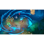 715lPKfYQHL_SL1500__1__828791786124295 - Video Game Depot Voxel-style game scene: a top-down arena with glowing blue rings surrounding several characters and floating objects.
