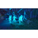 719etYprpeL_SL1500__1__013621786124292 - Video Game Depot Glowing blue Minecraft characters gather in a grassy clearing with swirling light trails around them.
