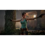 71IOAQ74AdL_SL1500___187081785875653 - Video Game Depot Female action hero with twin pistols drawn, teal top and brown shorts, standing in a ivy-covered temple ruin.