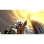 71LTw2nMGwL_SL1500___199701785865291 - Video Game Depot Hero with white hair channels bright golden energy by raising both hands in a dramatic pose, cape fluttering.