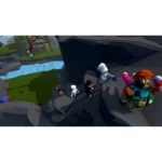 810136675863_catalog_05__412931786128797 - Video Game Depot Group of avatars on a rocky cliff ledge in a low-poly adventure game, with a supplies cart on the right.