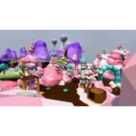 810136675863_catalog_07__457681786128797 - Video Game Depot Whimsical low-poly fantasy landscape with pink hills, purple mountains, candy-colored buildings and hot air balloons in the sky.