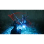 810136676174_relic_03_screenshot__074581787077954 - Video Game Depot Two warriors duel in a dark outdoor area, a bright blue energy blade clashing as a red magical arc swirls around them.