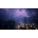 810136676174_relic_06_screenshot__858191787077954 - Video Game Depot Armored warrior and another figure stand in a glowing purple cherry-blossom forest above a reflective pool, with blue orbs and misty light.