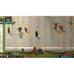 810174081077_07__404391789137568 - Video Game Depot Scene from a pixel-art game: animal characters on a concrete sport court with yellow circular markings and UI bars at the bottom.