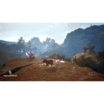 814737022729_04__011961786998579 - Video Game Depot Brown animal standing on a rocky ledge with pink glowing orbs floating around in a canyon scene