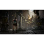 81Z24slqypL_SL1500___502721785875653 - Video Game Depot Female adventurer stands in a mossy, ruined temple facing a colossal seated statue centerpiece.