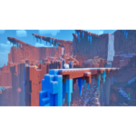 81ZElx_FmKL_SL1500__1__049571786124292 - Video Game Depot Voxel-based canyon scene with red cliff faces, blue ice formations, and a blue blocky bridge spanning a chasm in a Minecraft-like world