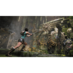 81hV2aZyHQL_SL1500___952451785875618 - Video Game Depot Female adventurer in a teal top shoots a rope at giant ornate gears inside a mossy ancient ruin.