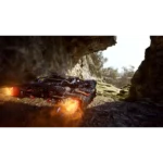 81m1UUnS2JL_SL1500___701281785866761 - Video Game Depot Futuristic armored vehicle with fiery exhausts speeds through a rocky cave toward a sunlit canyon.