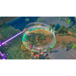 81qXj6cUj7L_SL1500__1__030681786124292 - Video Game Depot Voxel battle scene: players clash inside a glowing circular shield as a purple laser beam cuts in from the left, sparks flying.