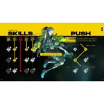 850075178216_citizen-sleeper-2_07_screenshot__495861787077956 - Video Game Depot Infographic of an operator skill tree labeled 'Push' with yellow header, showing icons, paths, and dice-like symbols for abilities (Reboot, stress, roll effects).