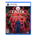 850075178230_01__014911785523353 - Video Game Depot PS5 game cover titled Faith: The Unholy Trinity, showing a man in a blue suit facing a red monstrous tree-creature in a dark forest with a full moon behind.