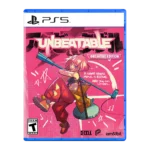 PS5 game case for Unbeatable: Breakout Edition, featuring an anime-style character with a large blue weapon on a bright pink background; ESRB Teen rating visible in corner.