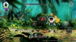 9185337 - Video Game Depot Side-scrolling jungle battle with a large red-eyed moss boss and a floating pink jellyfish ally, facing small minions.