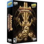 Box cover for the video game Abatchor Ultimate Extra Edition, featuring a dark textured background and a golden armored figure with a raised sword