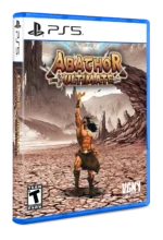 Video game case for Abathor Ultimate on PS5, muscular warrior raises fist in a cracked desert canyon scene.