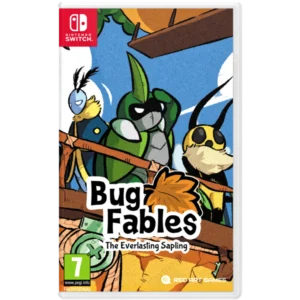 Nintendo Switch game cover for Bug Fables: The Everlasting Sapling with colorful insect characters on a bright blue background.