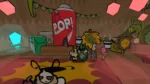 Group of cute cartoon characters gathered in a colorful room with a large red POP! can at the center.