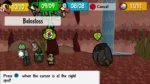 Screenshot of a game level titled Belostloss, with three player characters facing a large stone creature in a cavernous area; bottom instruction reads 'Press X when the cursor is at the right spot', and top UI shows health counters and a Cancel option.