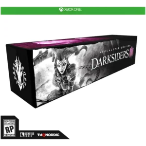 DarkSiders II: Apocalypse Edition game box with grayscale artwork and the title along the side, Xbox banner above the box, RP rating in corner.