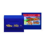 Blue Evercade cartridge with Banjo-Kazooie and Banjo-Tooie labels visible on the front panel, #53 warning area on top edge.
