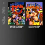 Image5 - Video Game Depot Two game covers shown side-by-side: the left cover reads 'Banjo-Kazooie' with Banjo the bear and Kazooie the bird in a jungle scene; the right cover reads 'Banjo-Tooie' with Banjo and friends against a purple background. A vertical grayscale logo strip runs along the left edge.