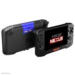 Image_3_2 - Video Game Depot Black handheld gaming console shown from front and back, with blue cartridge inserted and 'EVERCADE NEXUS' on screen.