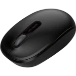 MICROSOFT-1850-WIRELESS-MOUSE-BLACK-006-885370726947 - Video Game Depot Close-up of a sleek black Microsoft wireless mouse viewed from above, highlighting the scroll button area