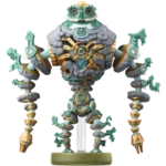 MINERUS-CONSTRUCT-LOZ-AMIIBO-004-045496894344 - Video Game Depot Teal and gold multi-armed robotic figure with a gear-adorned chest, standing on a green base against a white background.