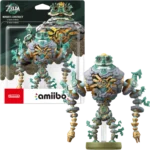 MINERUS-CONSTRUCT-LOZ-AMIIBO-STOCK-045496894344 - Video Game Depot Zelda amiibo figure: Miner’s Construct in teal and gold armor beside its packaging.