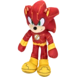 SONIC-FLASH-PLU-003-192995429130 - Video Game Depot Soft plush toy of The Flash superhero in a red suit with yellow lightning accents and yellow boots, standing upright.