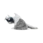 T59218_3 - Video Game Depot Gray plush monster toy lying on its belly with white armor patches and black horns.