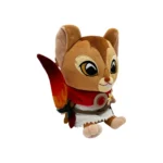 Plush toy of a cartoon chipmunk wearing a red cape and brown belt, a soft brown fur body, and large eyes.