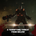 aa810cce-60d5-4f66-8321-2b6bfe8f58fc__443511785958456 - Video Game Depot A towering monster in a dark city night, wielding a large weapon, with blood splatters and the caption 'A Terrifying Threat from Below'