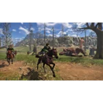 attack-on-titan-3-screen-07__221281785948152 - Video Game Depot Three riders on horseback chase across a grassy plain; a naked man lunges at a prone man in the distance within a rocky landscape.