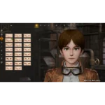 attack-on-titan-3-screen-08__733091785948152 - Video Game Depot In-game character customization screen: close-up avatar with brown hair and goggles, left panel shows many facial feature presets in a grid.