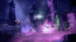 c0956c38-3413-4601-bd55-5de5def832e1 - Video Game Depot Fantasy battle in a glowing purple cavern: a warrior on the left fires magic at a foe bathed in pink light.
