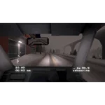 easy-delivery-co-screen-02__239741785515550 - Video Game Depot First-person view from within a car driving along a snowy, low‑poly road at dawn, with a dashboard display showing 6:03 am and radio text.