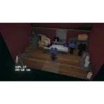 easy-delivery-co-screen-04__937651785515550 - Video Game Depot In-game shop interior with a counter, shelves of boxes and bags, and two blue cat-like characters near the register; onscreen money/time text reads $25.17 and 08:12 am.